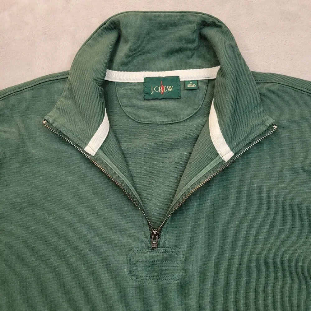 J Crew Sweater Men Small Green Oarsman Sweatshirt 1/4 Zip Cotton Reimagine Adult